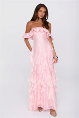 Rooftop Wink Off Shoulder Maxi Dress Pink
