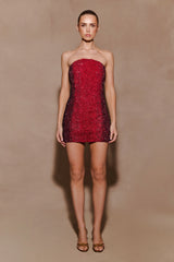 Zander Hand Beaded Strapless Mini Dress - Red Ombre