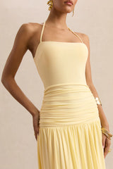 Lemon Square-Neck Maxi Dress With Ruched-Detailing