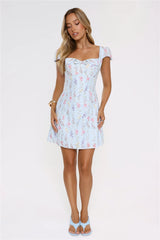 Too Cute To Care Embroidered Mini Dress Blue