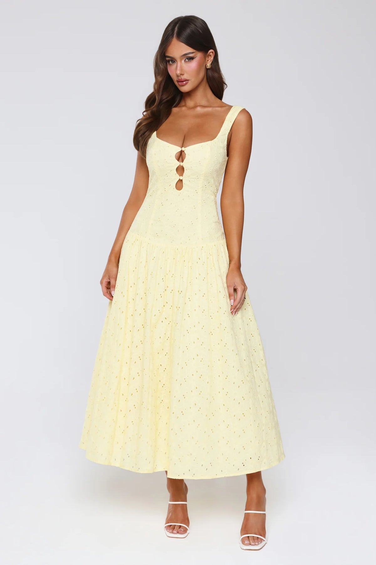 Romance Stitched Embroidered Maxi Dress Lemon