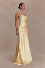 Sarah Strapless Maxi Dress With Waist Tie - Lemon