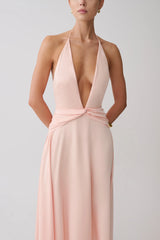 Cyra Plunge Satin Midi Dress - Peach