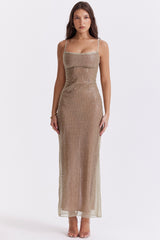 Alondra-Cafe Au Lait Beaded Maxi Dress - Limited Edition
