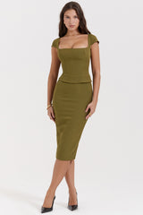 Layana-Olive Corset Midi Dress
