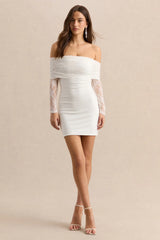Incantelle | White Bardot-Neck Mini Dress