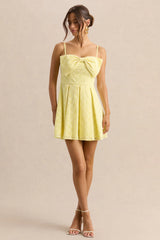 Elina | Lemon Square-Neck Mini Dress With Bow Detail