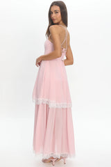Sunrise on Sunset Lace Trim Maxi Dress Pink