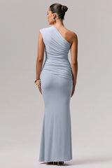 Mardi | Powder Blue Asymmetric Maxi Dress With Ruching