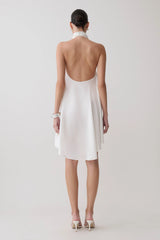 Sydney Asymmetrical Satin Halter Mini Dress - Ivory
