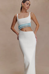 Ruvic Knit Maxi Beaded Dress - White