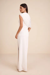 Sutton White Asymmetrical Column Maxi Dress
