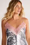 Sequin Lace Trim Mini Slip Dress
