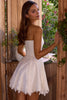 white strapless custom lace broderie anglaise mini dress