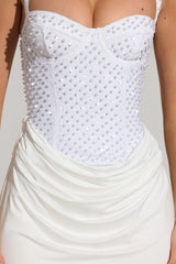 Embellished Corset Mini Dress  in White