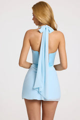 Satin Draped Mini Dress in Powder Blue